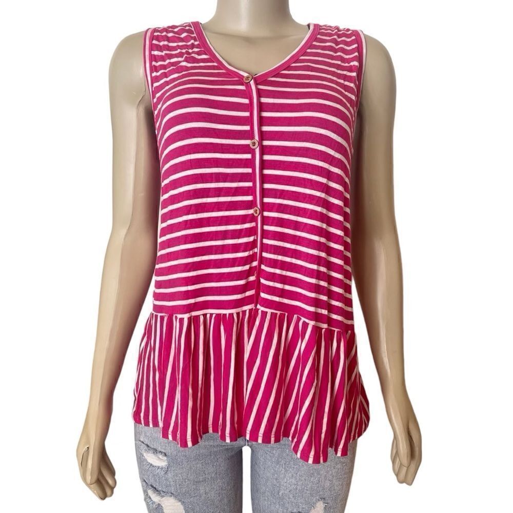 ADORA FOR ANTHROPOLOGIE Womens Medium Pink & White Striped Boardwalk Stroll Tank